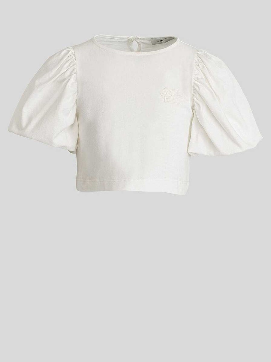 ETRO Kurzes Jersey-Oberteil Fur Kinder Mit Pegaso-Detail Weis Oberteile