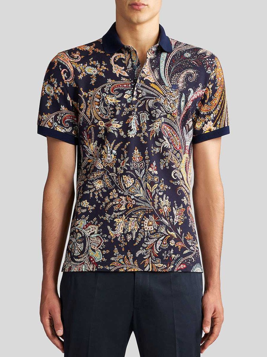 ETRO Mehrfarbiges Paisley-Poloshirt Mit Logo Hellblau Polo-Shirts