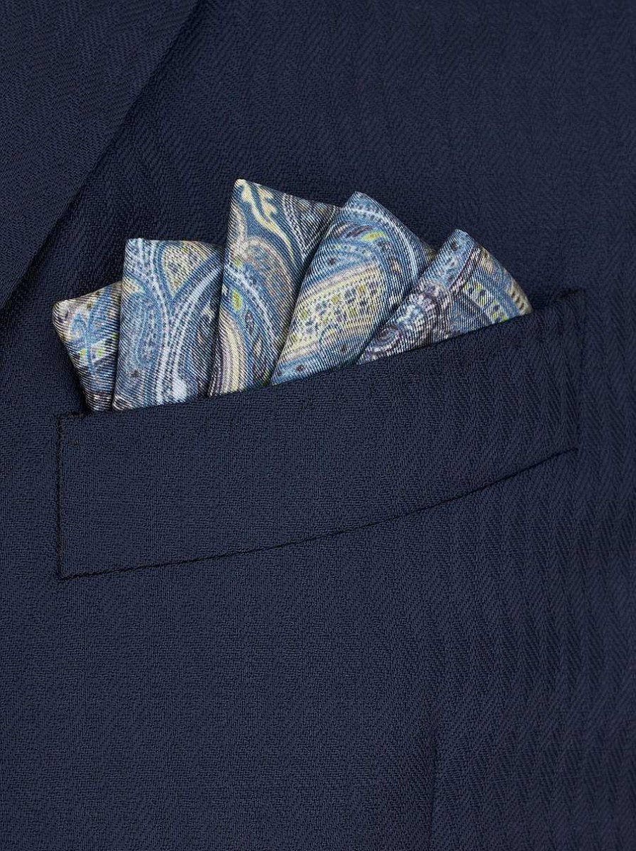 ETRO Bedrucktes Einstecktuch Aus Seide Navy Blau Krawatten Und Einstecktucher