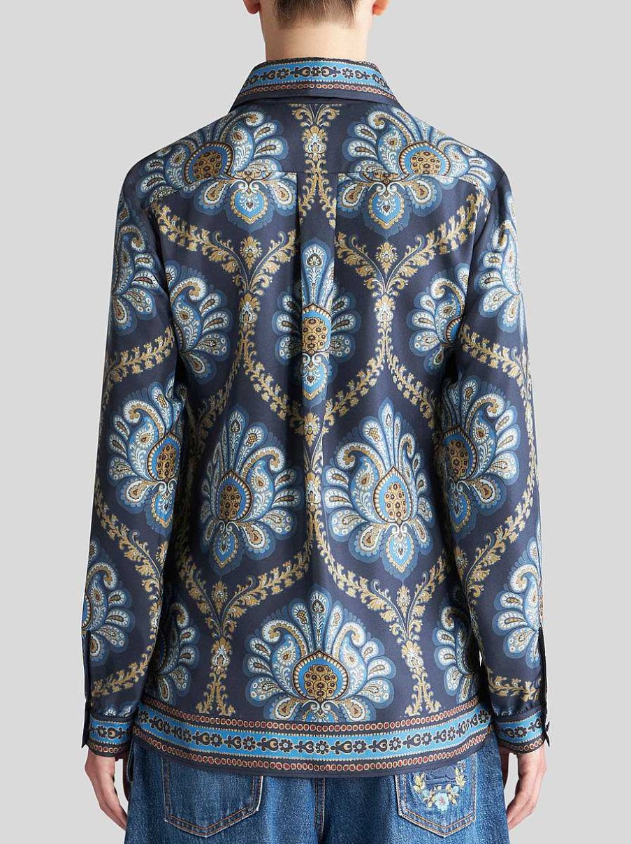 ETRO Bedrucktes Hemd Aus Seidentwill Navy Blau Hemden Und Blusen