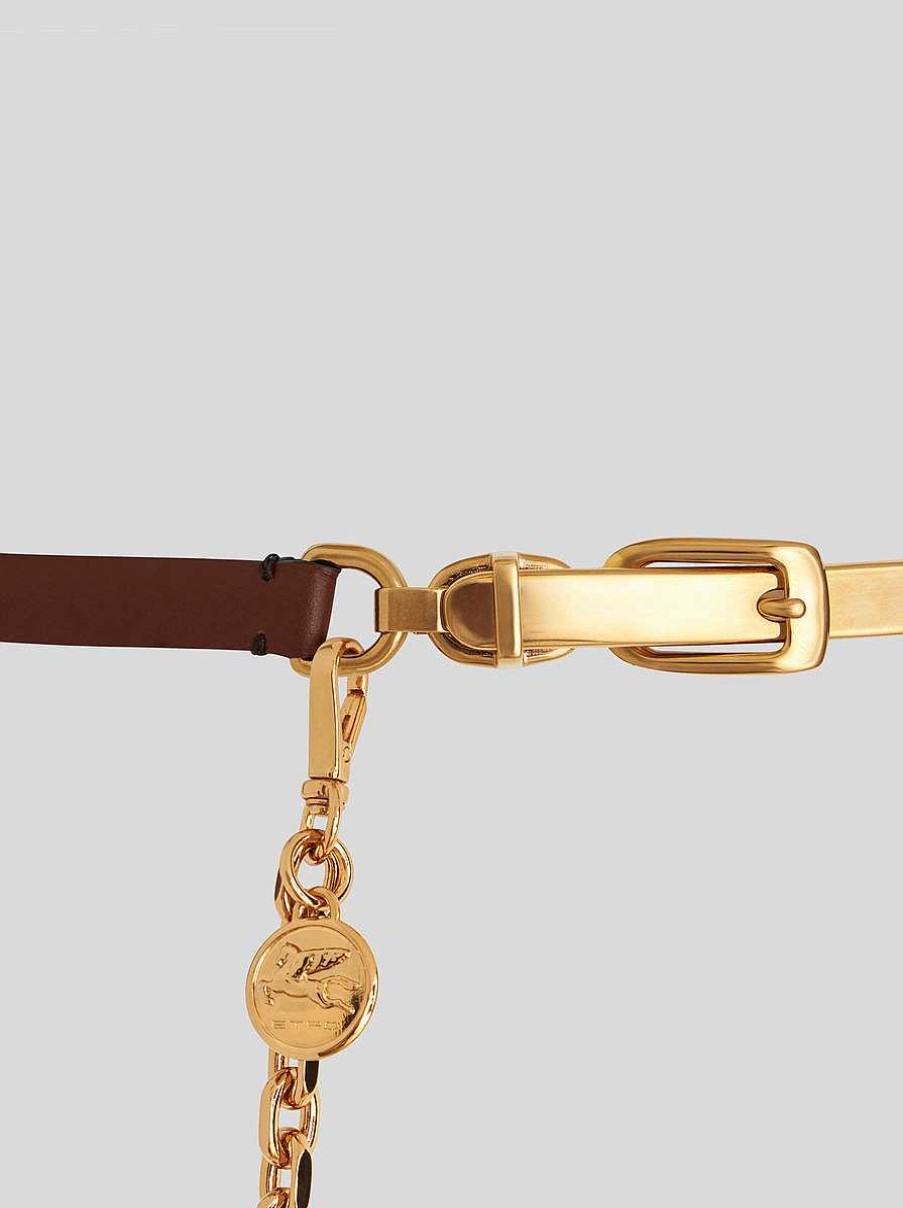 ETRO Ledergurtel Mit Kette Und Medaillon Braun Gurtel