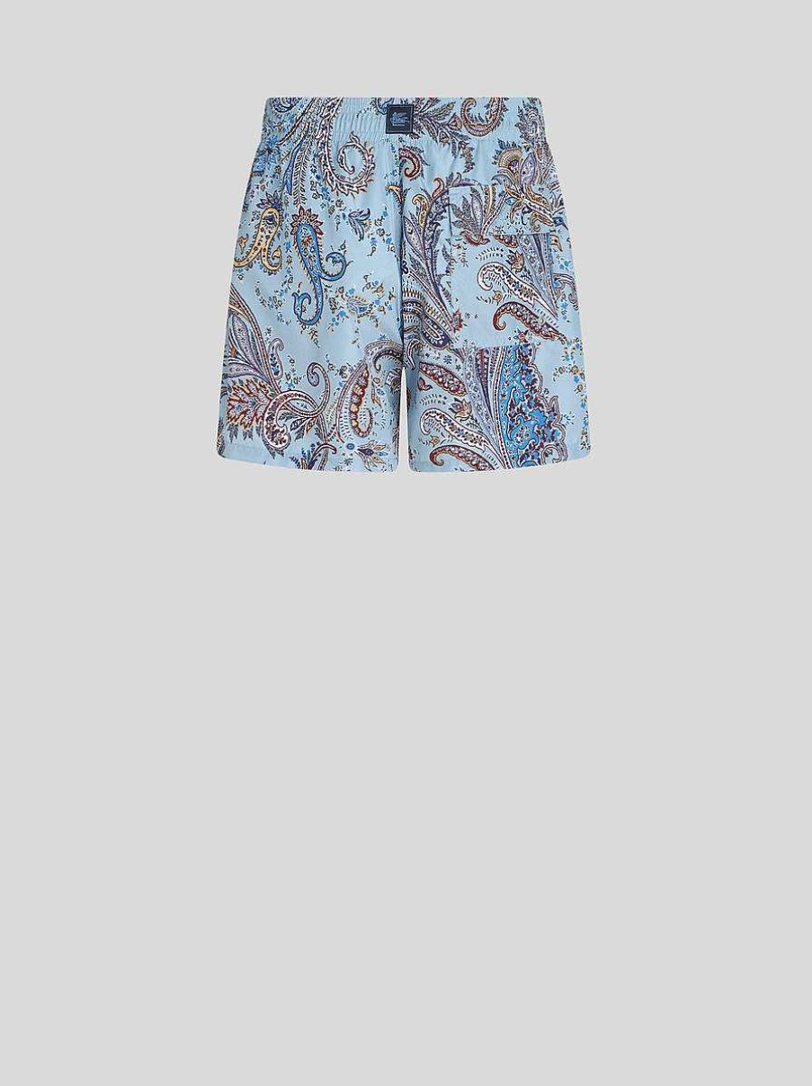 ETRO Paisley-Badeshorts Hellblau Strandkleidung