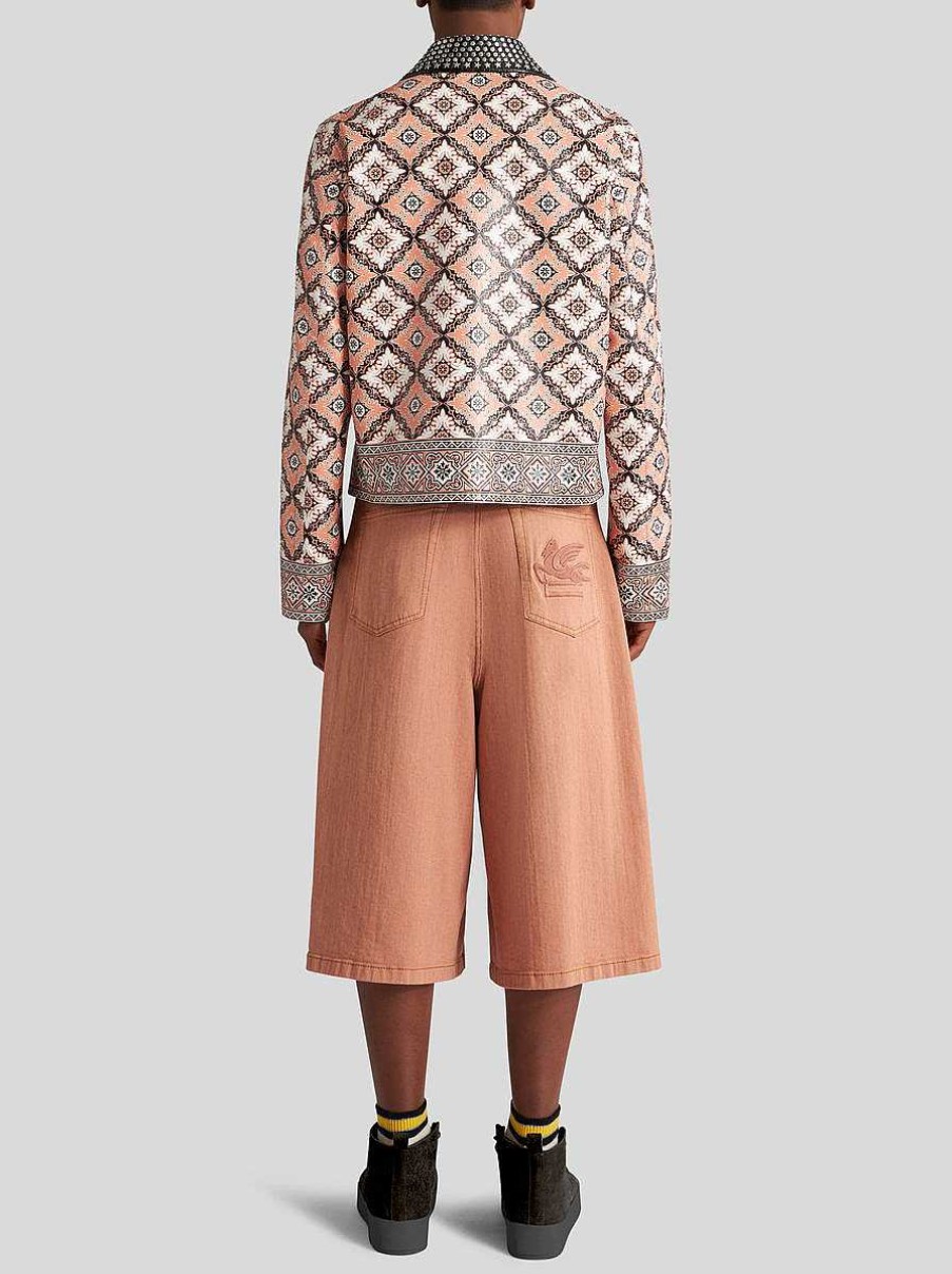 ETRO Bedruckte Jacke Mit Nieten Rosa Mantel Und Oberbekleidung