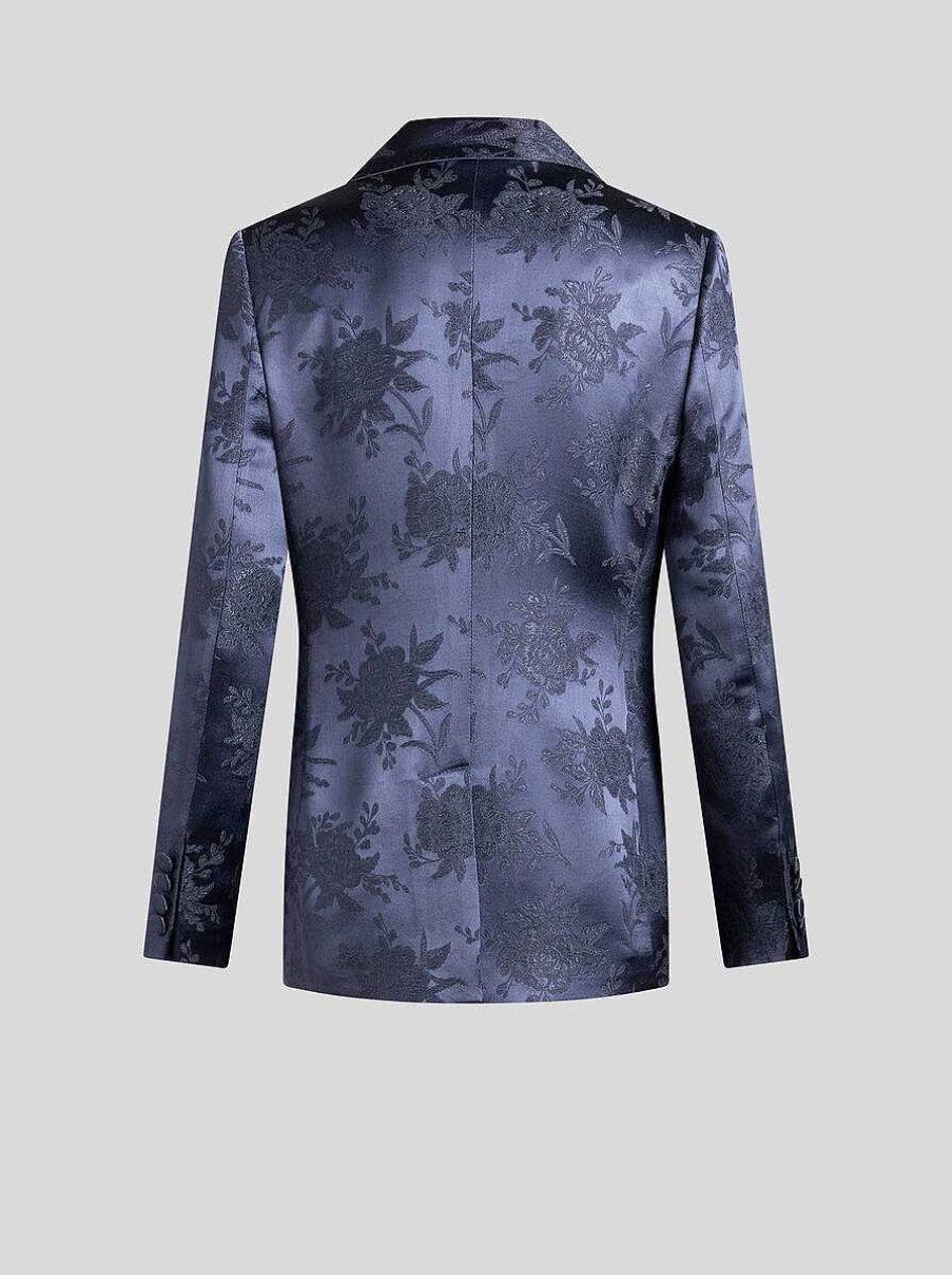 ETRO Jacke Aus Floralem Jacquard Navy Blau Jacken