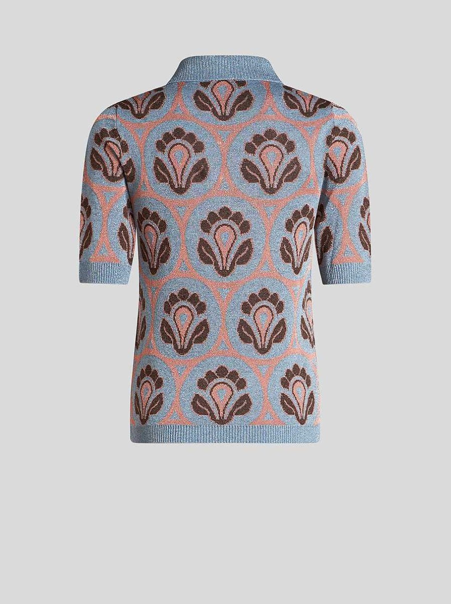ETRO Gestricktes Jacquard-Poloshirt Hellblau Strickwaren
