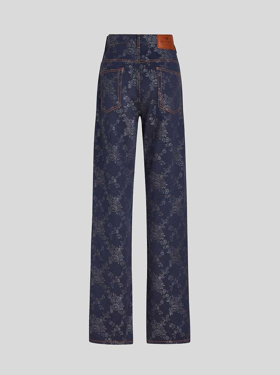 ETRO Baggy-Jacquard-Jeans Navy Blau Denim