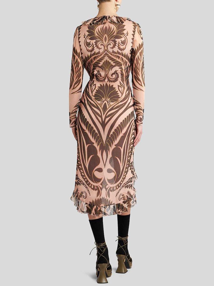 ETRO Bedrucktes Seidenkleid Mit Ruschen Rosa Kleider