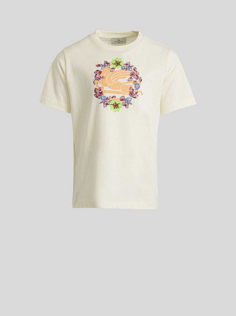 ETRO Kinder-T-Shirt Mit Blumengirlanden-Stickerei Und Pegaso-Detail Weis Oberteile