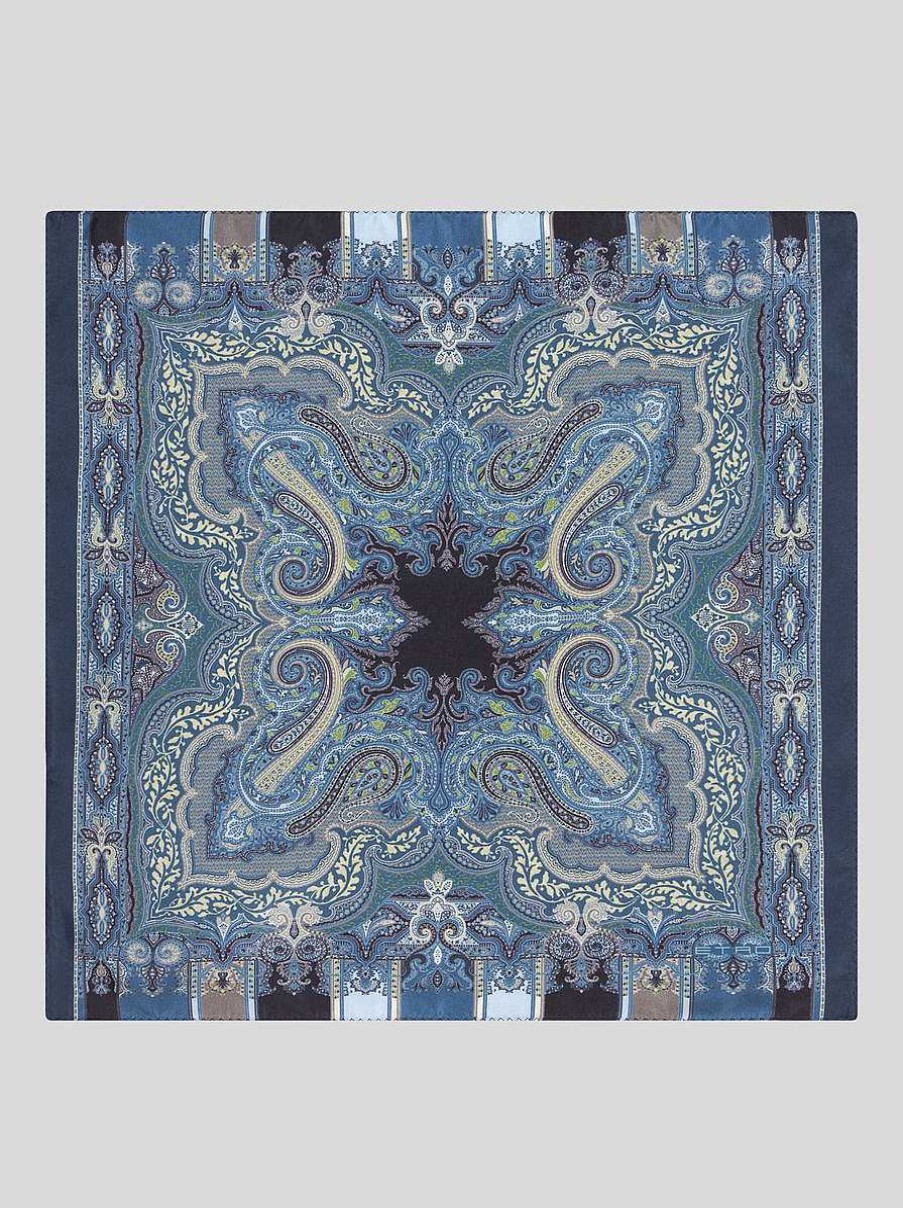 ETRO Bedrucktes Einstecktuch Aus Seide Navy Blau Krawatten Und Einstecktucher