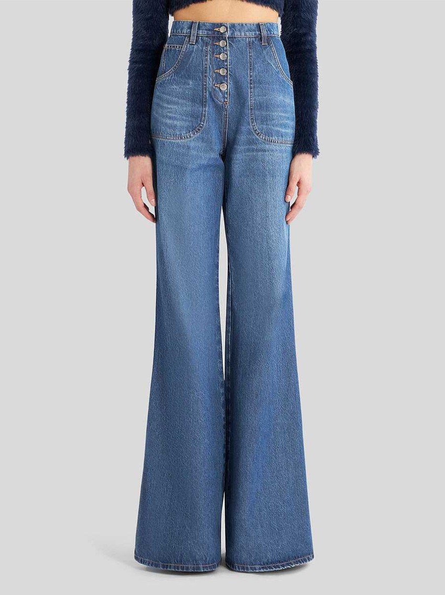 ETRO Ausgestellte Jeans Mit Stickerei Navy Blau Denim
