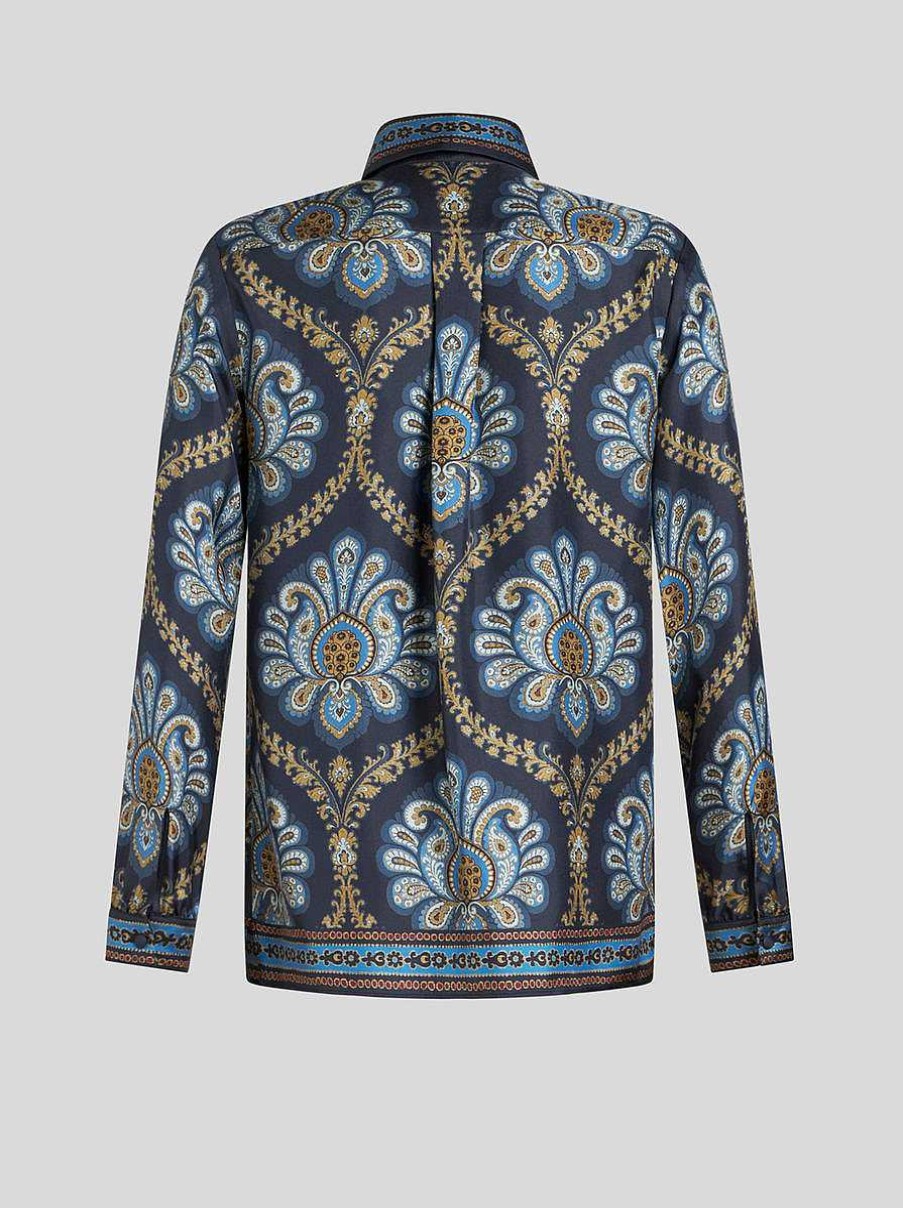 ETRO Bedrucktes Hemd Aus Seidentwill Navy Blau Hemden Und Blusen