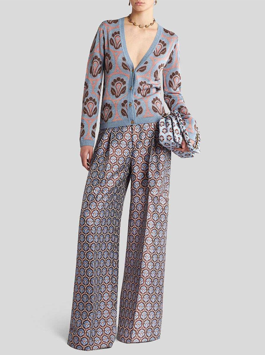 ETRO Gestrickter Jacquard-Cardigan Hellblau Strickwaren