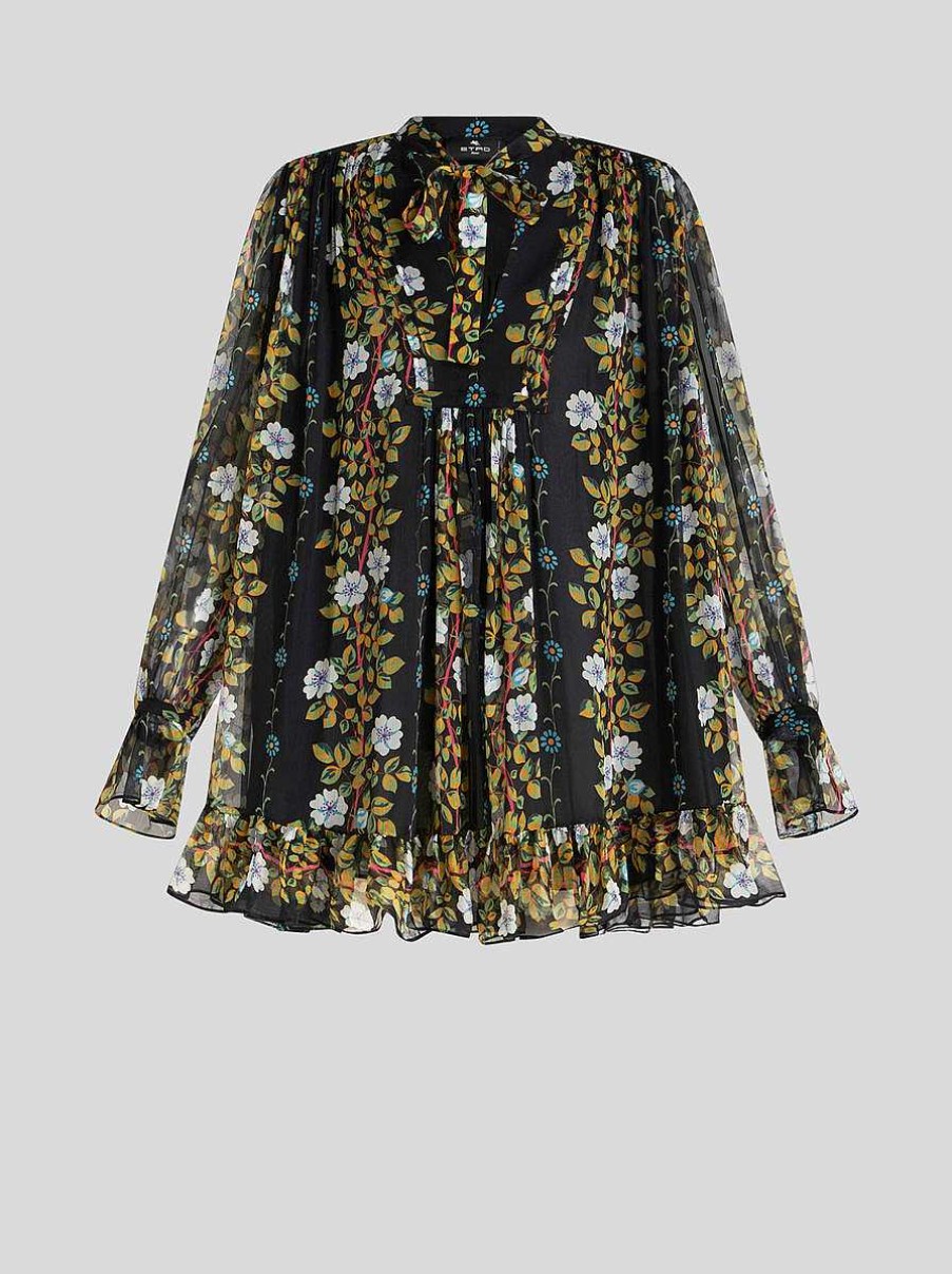 ETRO Seiden-Kaftan-Kleid Mit Blumendruck Schwarz Kleider