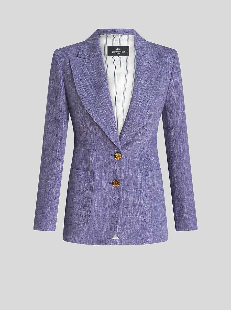 ETRO Jacke Aus Slub-Stoff Hellblau Jacken