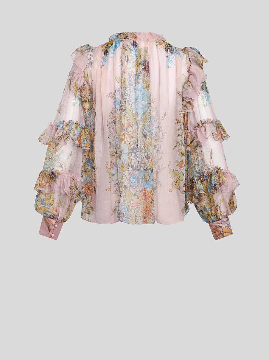 ETRO Bedruckte Seidenbluse Mit Ruschen Rosa Hemden Und Blusen