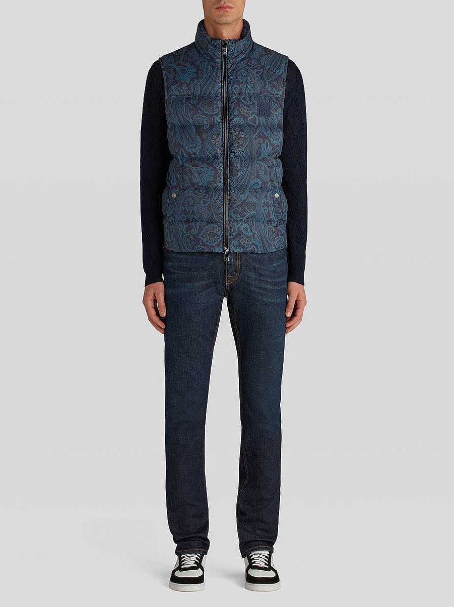 ETRO Armelloser Paisley-Bodywarmer Navy Blau Mantel Und Oberbekleidung