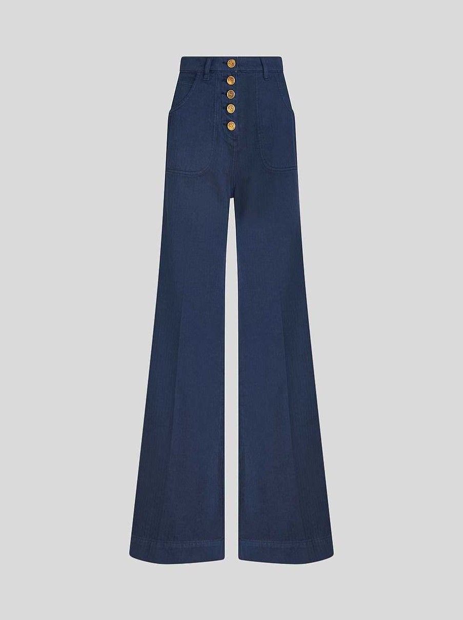 ETRO Ausgestellte Jeans Mit Pegaso-Knopfen Navy Blau Denim