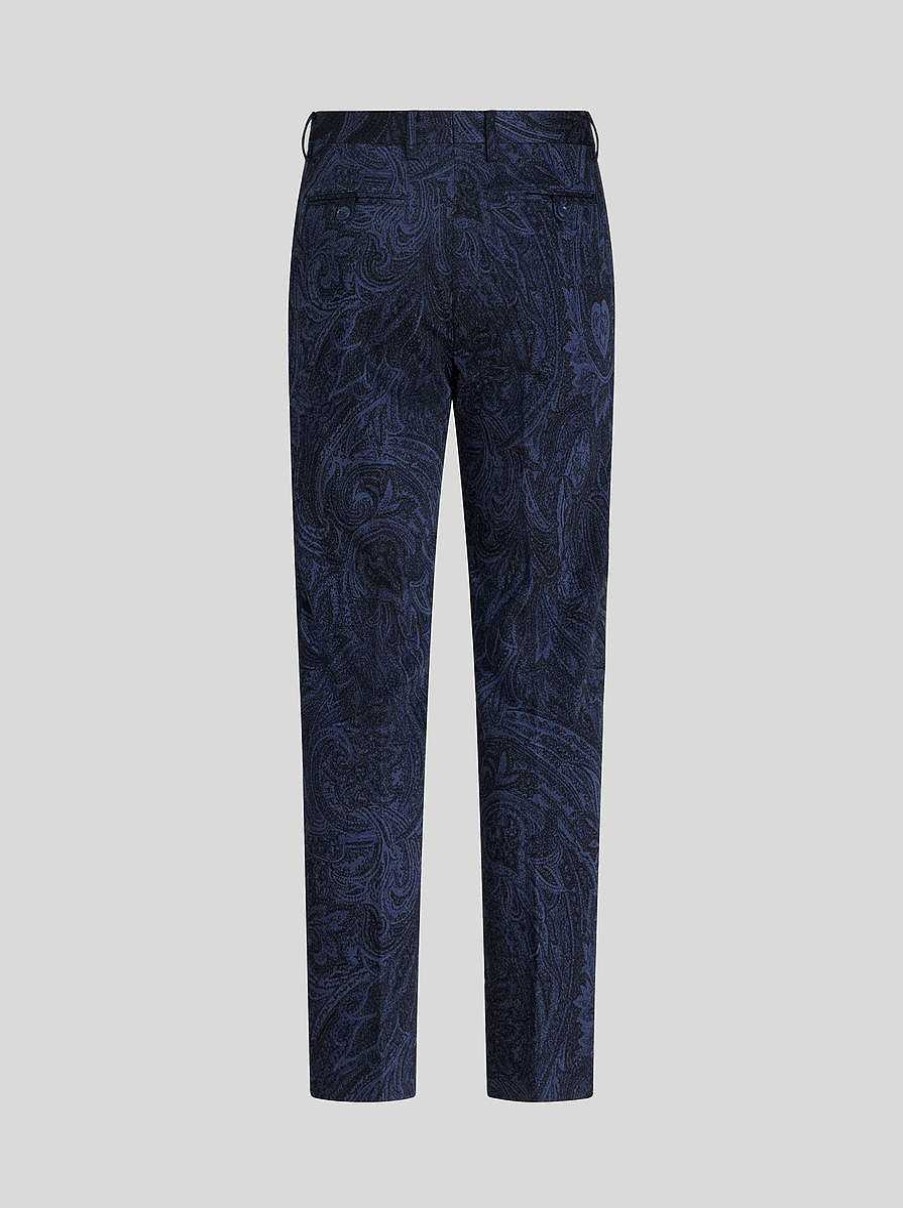 ETRO Hose Aus Baumwoll-Jacquard Mit Paisleymuster Navy Blau Hose
