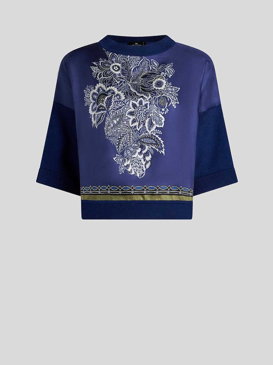 ETRO Bedrucktes Strickoberteil Navy Blau Strickwaren