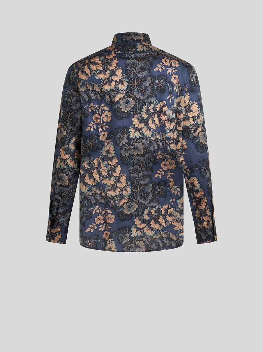 ETRO Bedrucktes Baumwollhemd Navy Blau Hemden