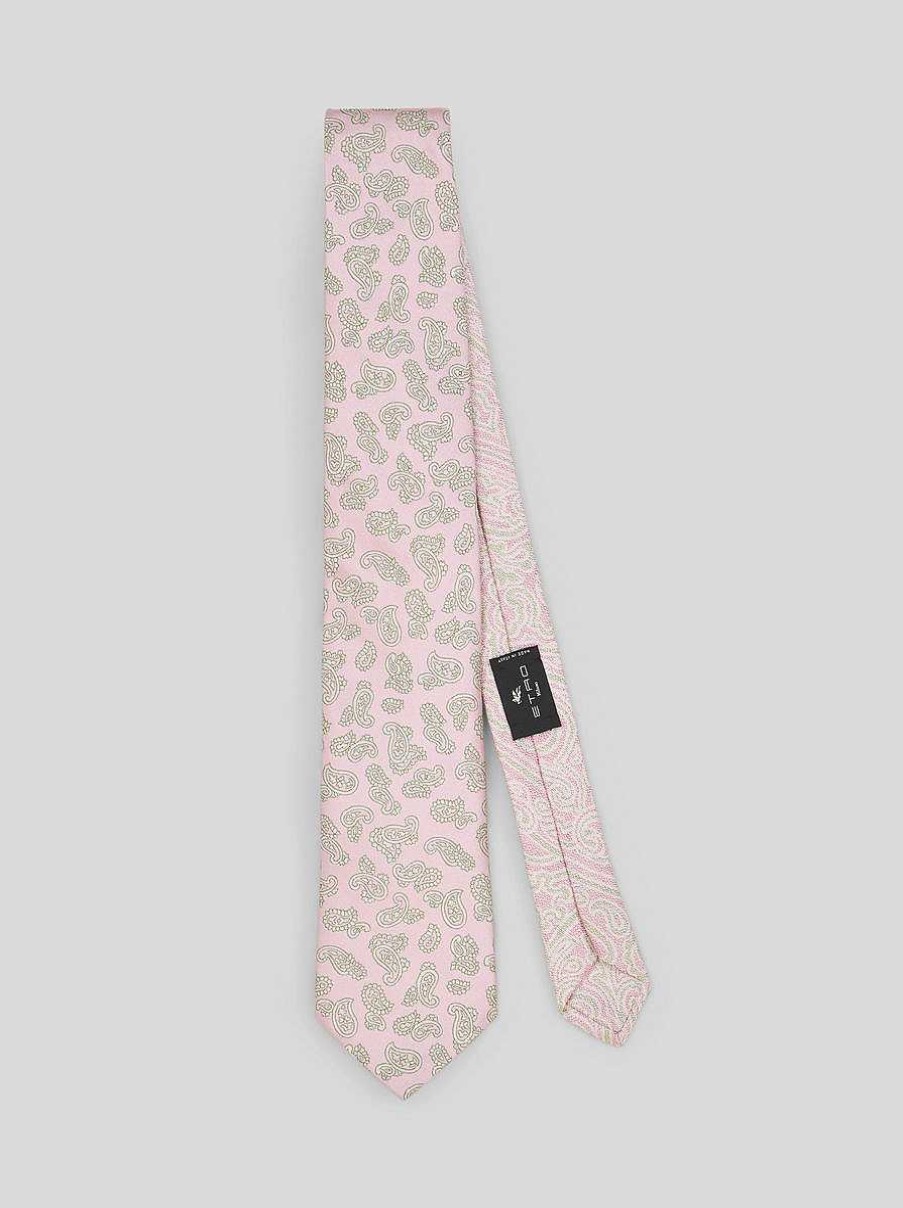 ETRO Mikro-Paisley-Jacquard-Krawatte Rosa Krawatten Und Einstecktucher