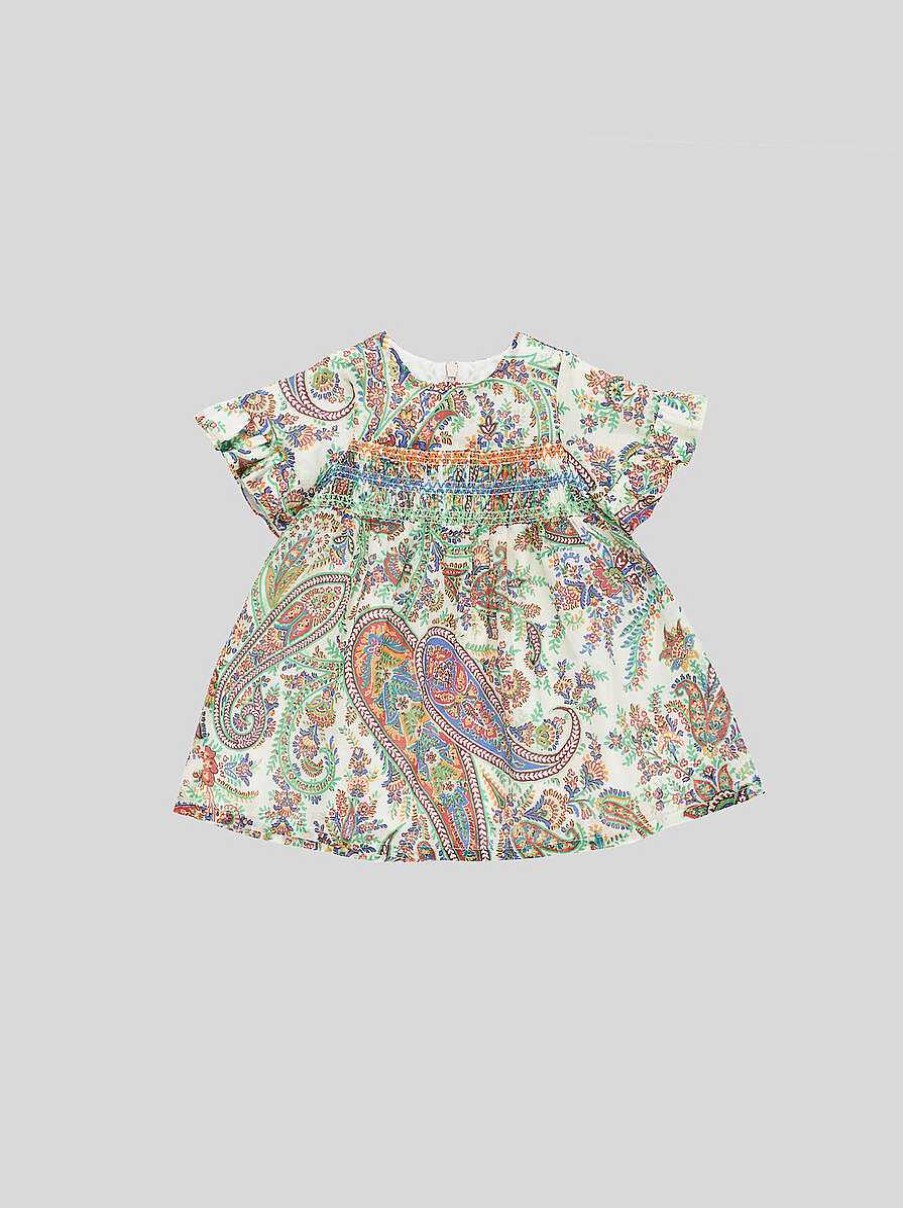 ETRO Baby-Blumen-Paisley-Kleid Weis Baby Madchen 1-9 Monate