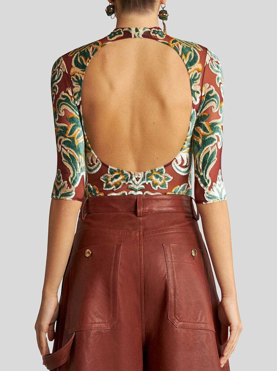 ETRO Body Aus Tull Und Jacquard-Samt Burgund Oberteile