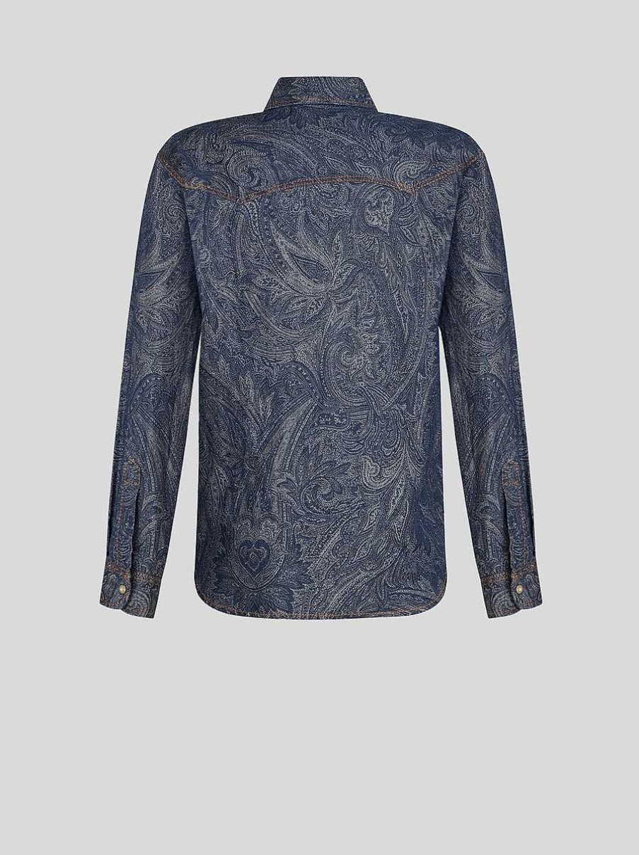 ETRO Paisley-Jeanshemd Navy Blau Denim