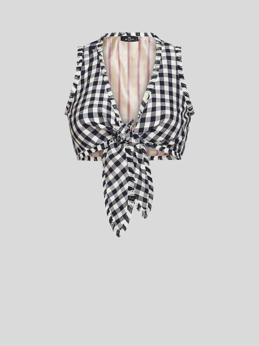 ETRO Gingham-Top Mit Schleife Navy Blau Oberteile
