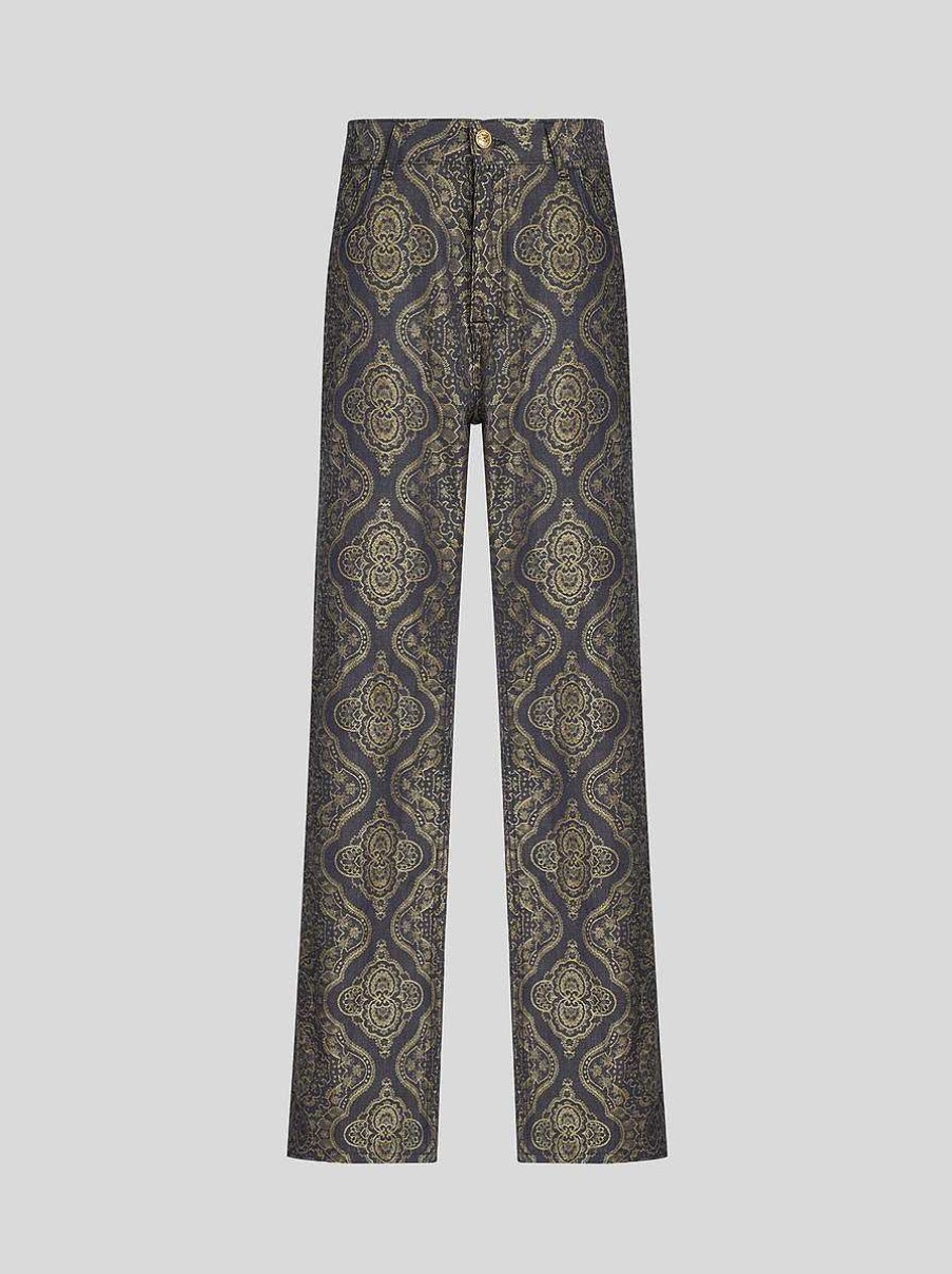 ETRO Baggy-Jacquard-Jeans Gelb Denim