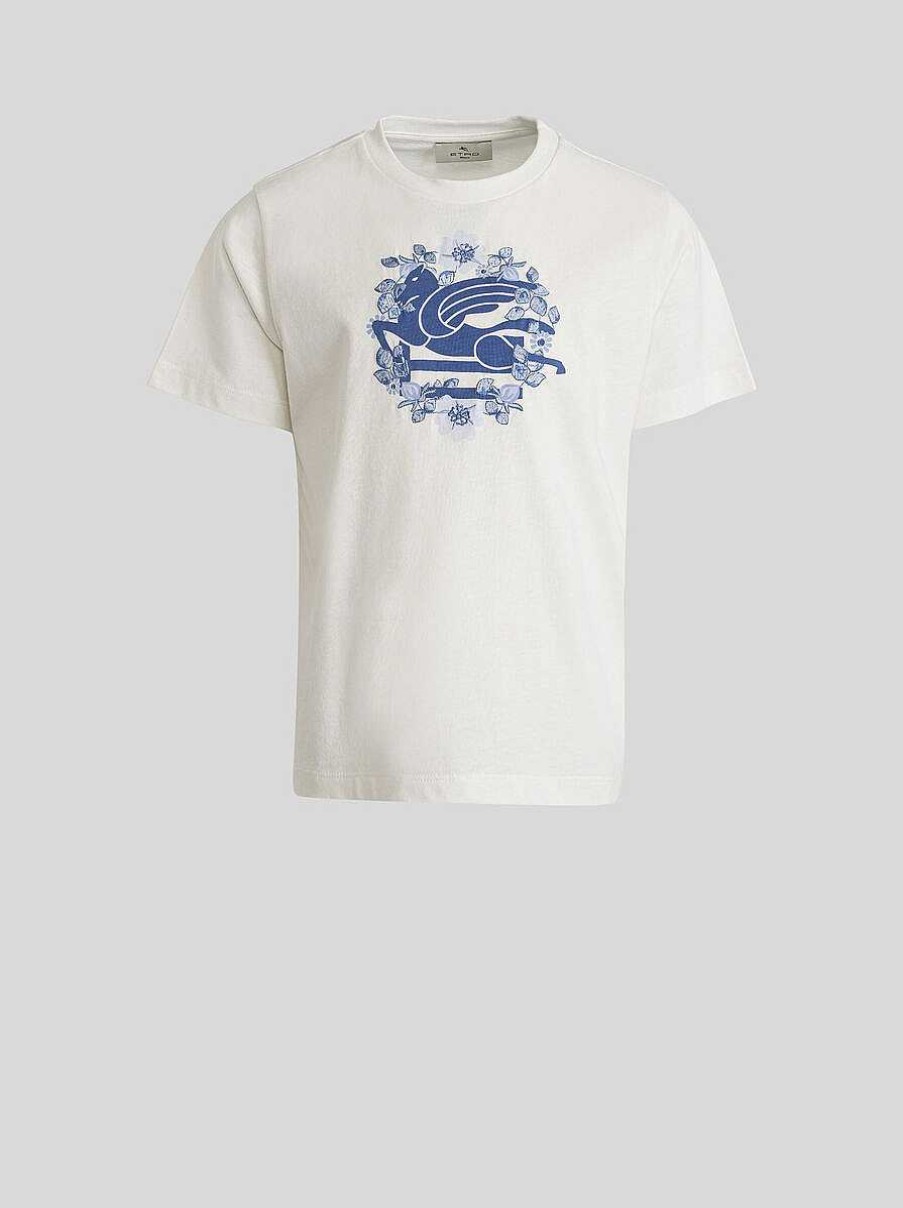 ETRO Kinder-T-Shirt Mit Blumengirlanden-Stickerei Und Pegaso-Detail Weis Oberteile