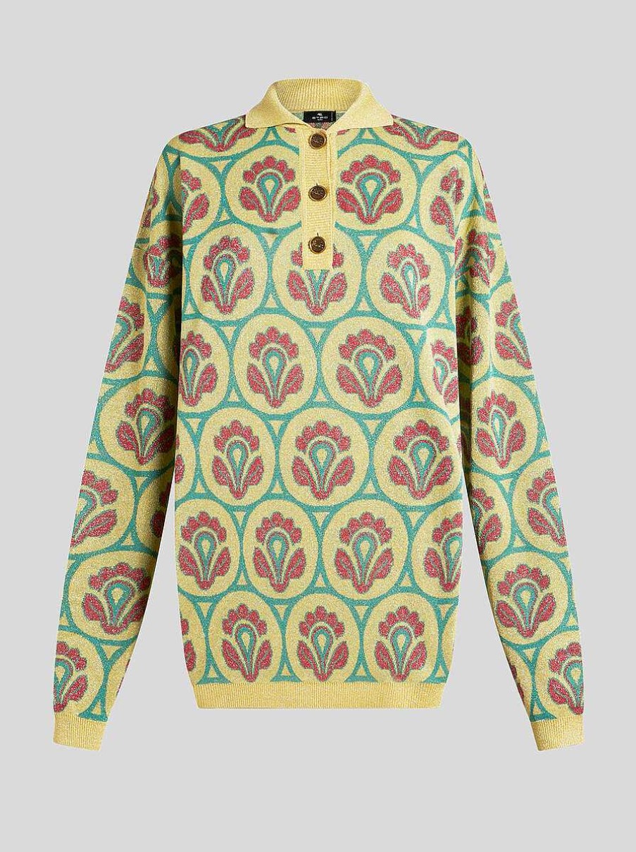 ETRO Gestricktes Jacquard-Poloshirt Gelb Strickwaren