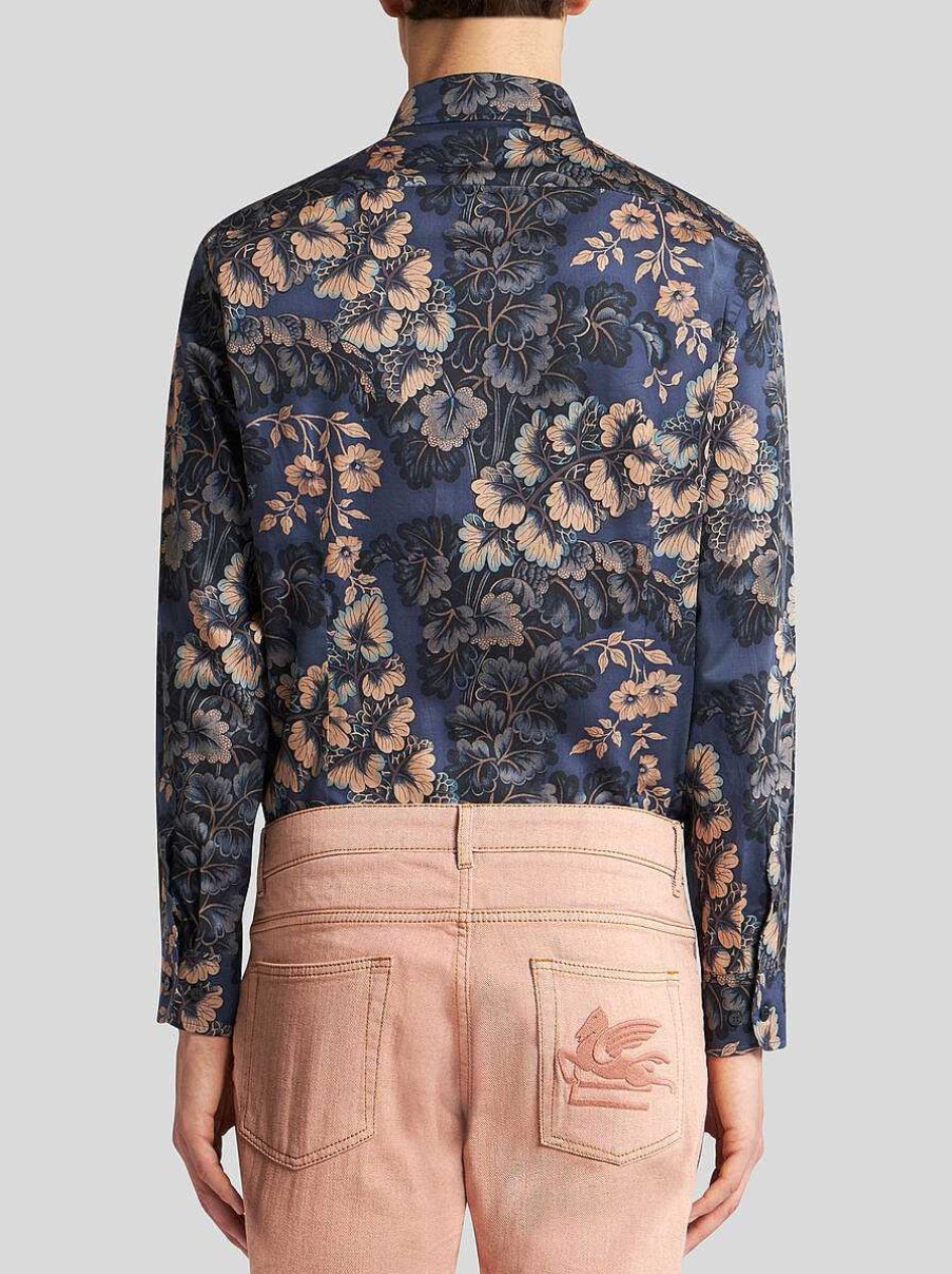ETRO Bedrucktes Baumwollhemd Navy Blau Hemden