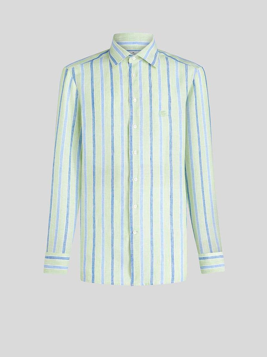 ETRO Gestreiftes Hemd Mit Logo Hellblau Hemden
