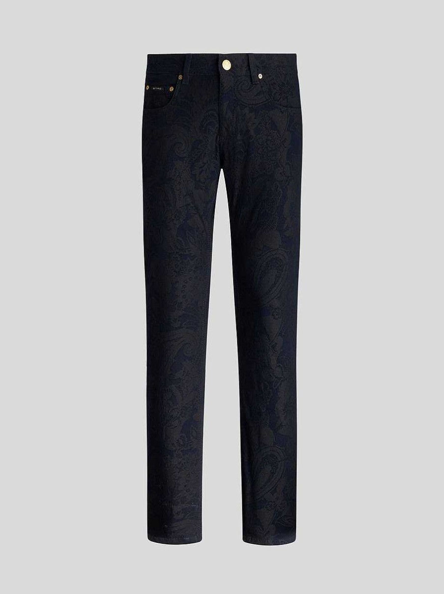 ETRO Jeans Aus Baumwoll-Jacquard Navy Blau Denim