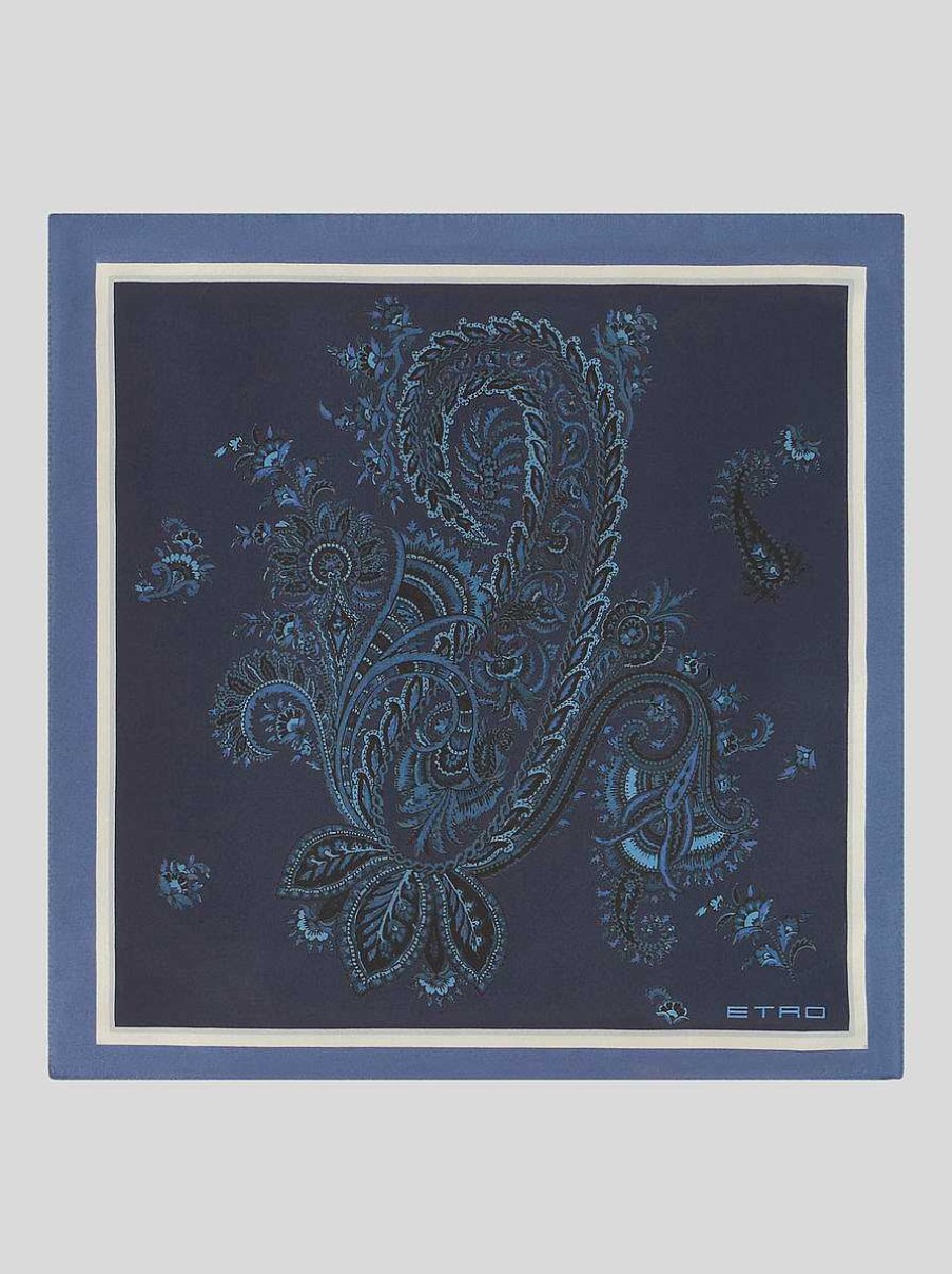 ETRO Bedrucktes Einstecktuch Navy Blau Krawatten Und Einstecktucher