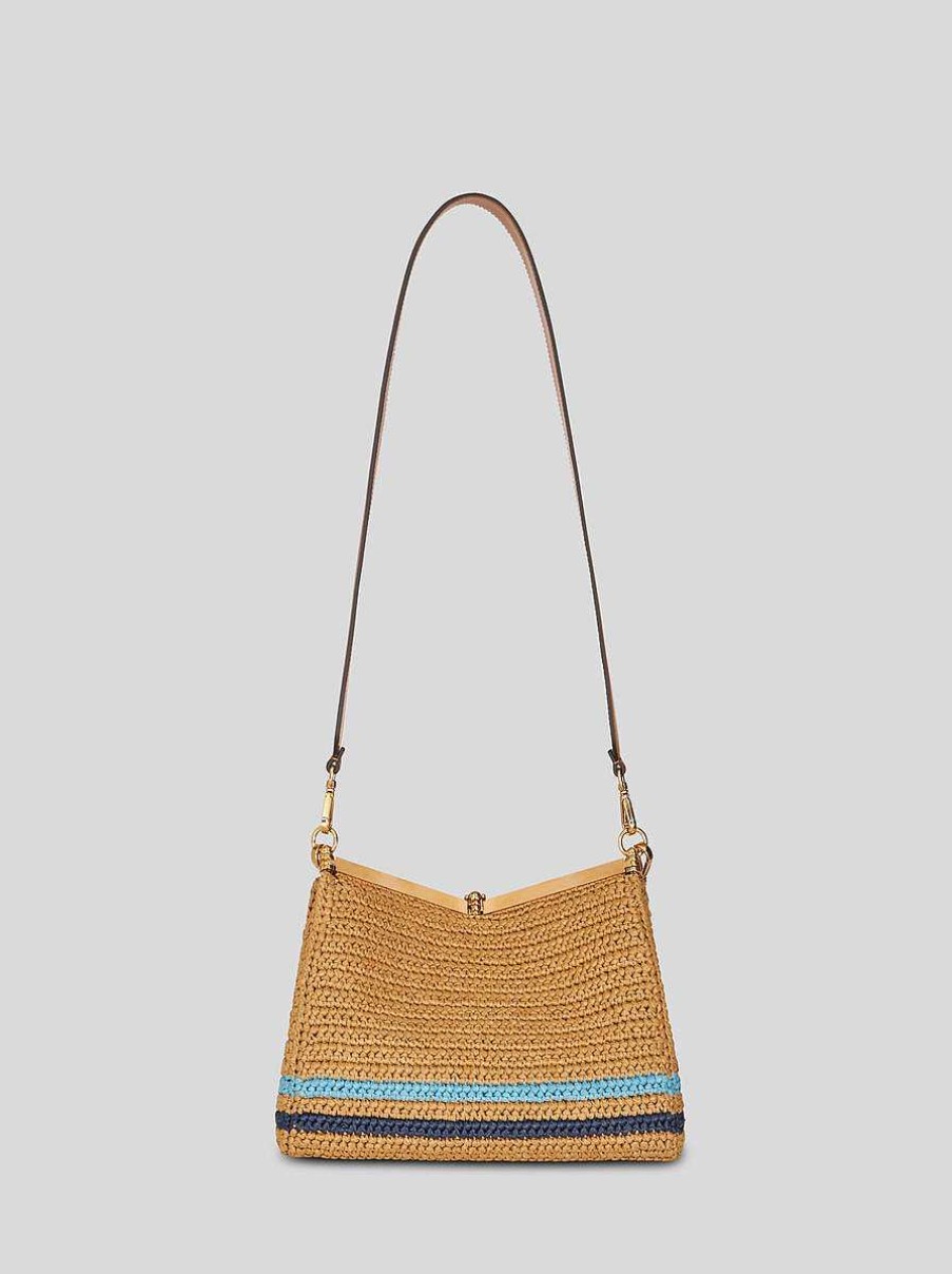 ETRO Mittelgrose Vela-Tasche Aus Raffiabast Mit Stickerei Hellbraun Vela