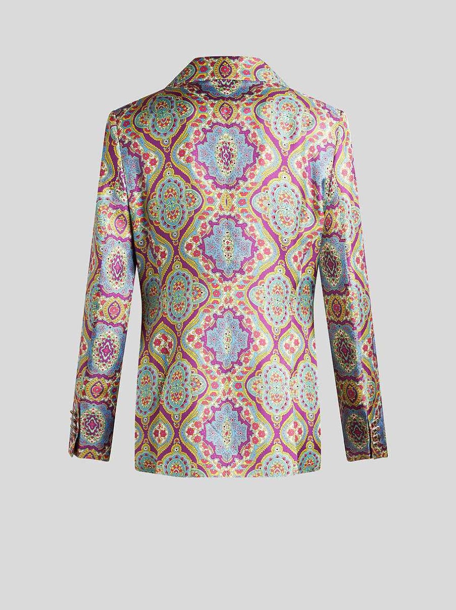 ETRO Bedruckte Seidenjacke Hellblau Jacken
