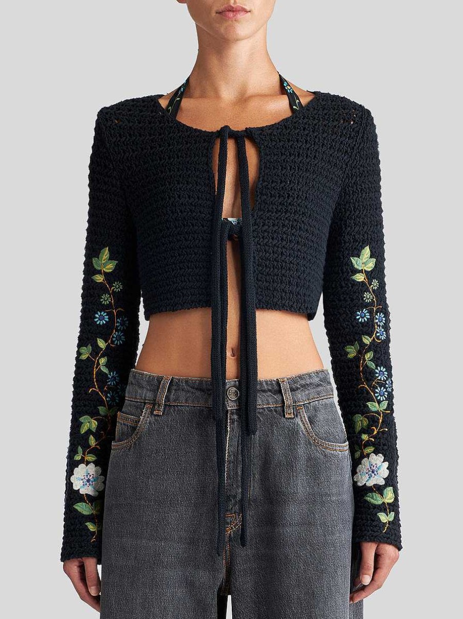 ETRO Hakel-Cardigan Mit Stickereien Navy Blau Strickwaren