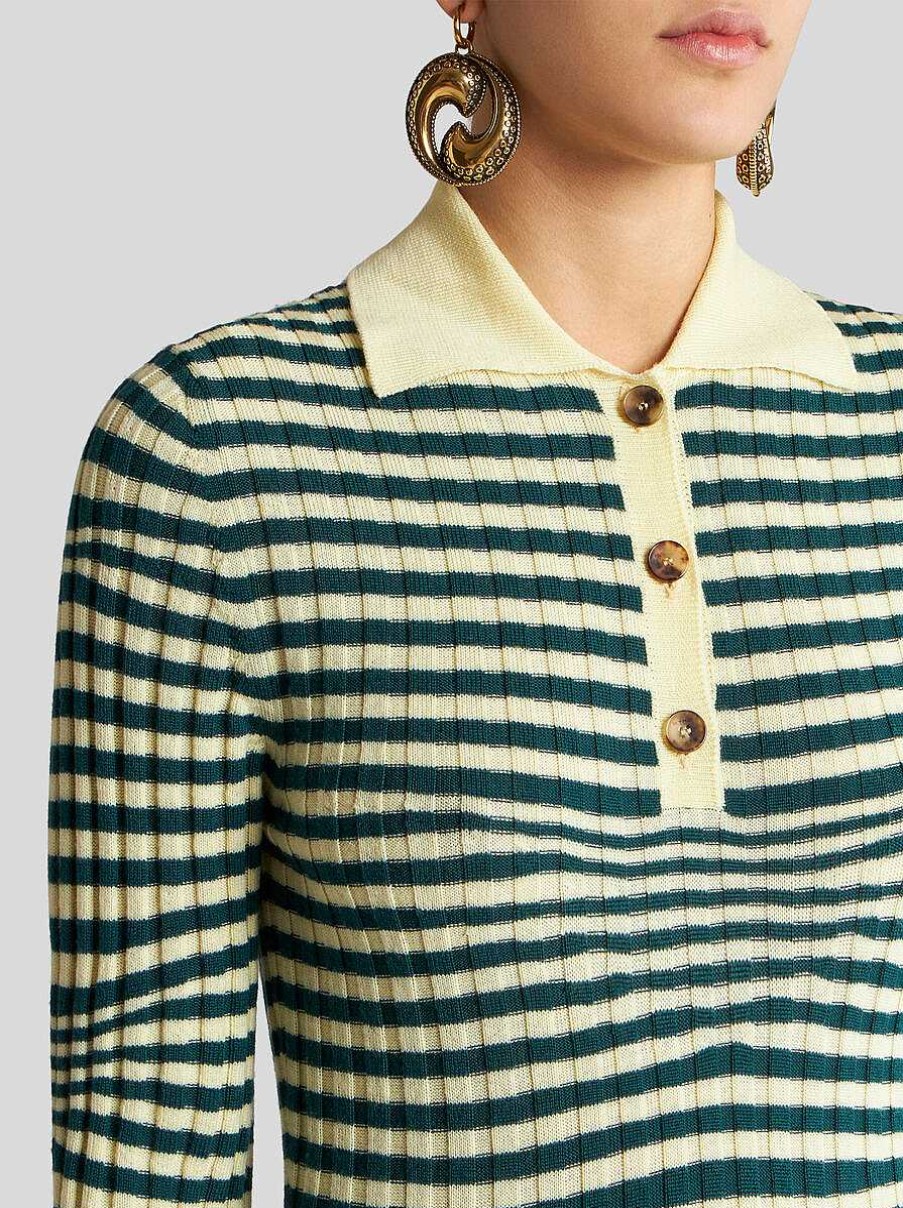 ETRO Gestreiftes Strick-Poloshirt Grun Strickwaren