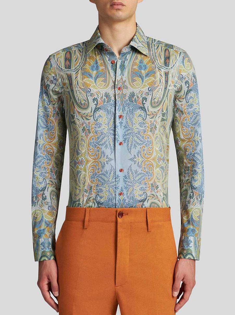 ETRO Baumwollhemd Mit Paisely-Print Hellblau Hemden