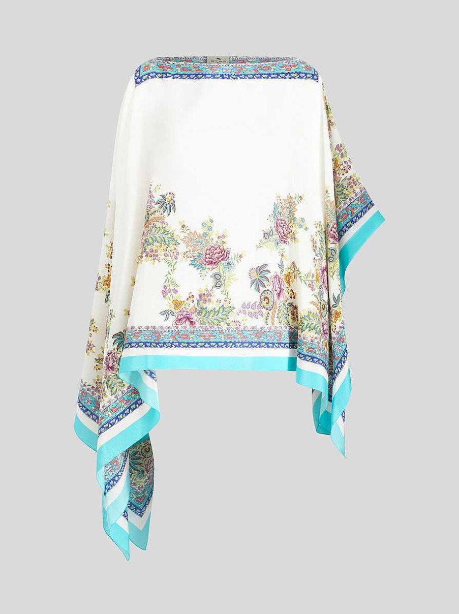 ETRO Bedruckter Seidenponcho Weis Umhange Und Ponchos