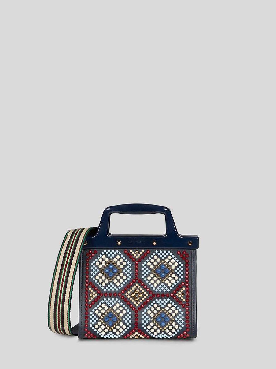 ETRO Kleine „Love Trotter"-Tasche Mit Nieten Navy Blau Einkaufstuten