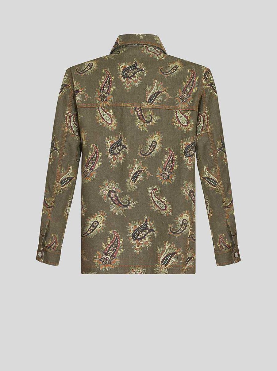 ETRO Paisley-Denim-Overshirt Grun Denim