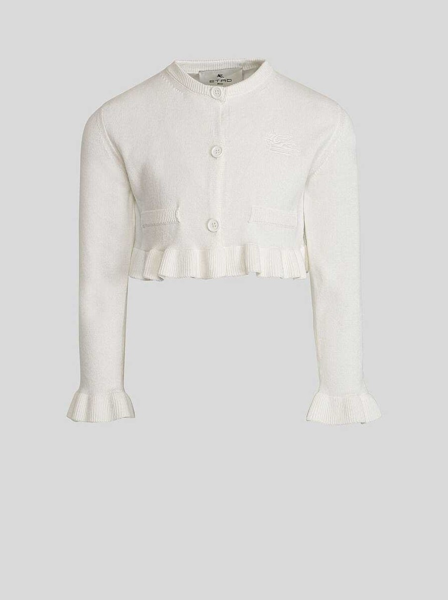 ETRO Kurzer Baumwoll-Cardigan Fur Kinder Weis Oberteile