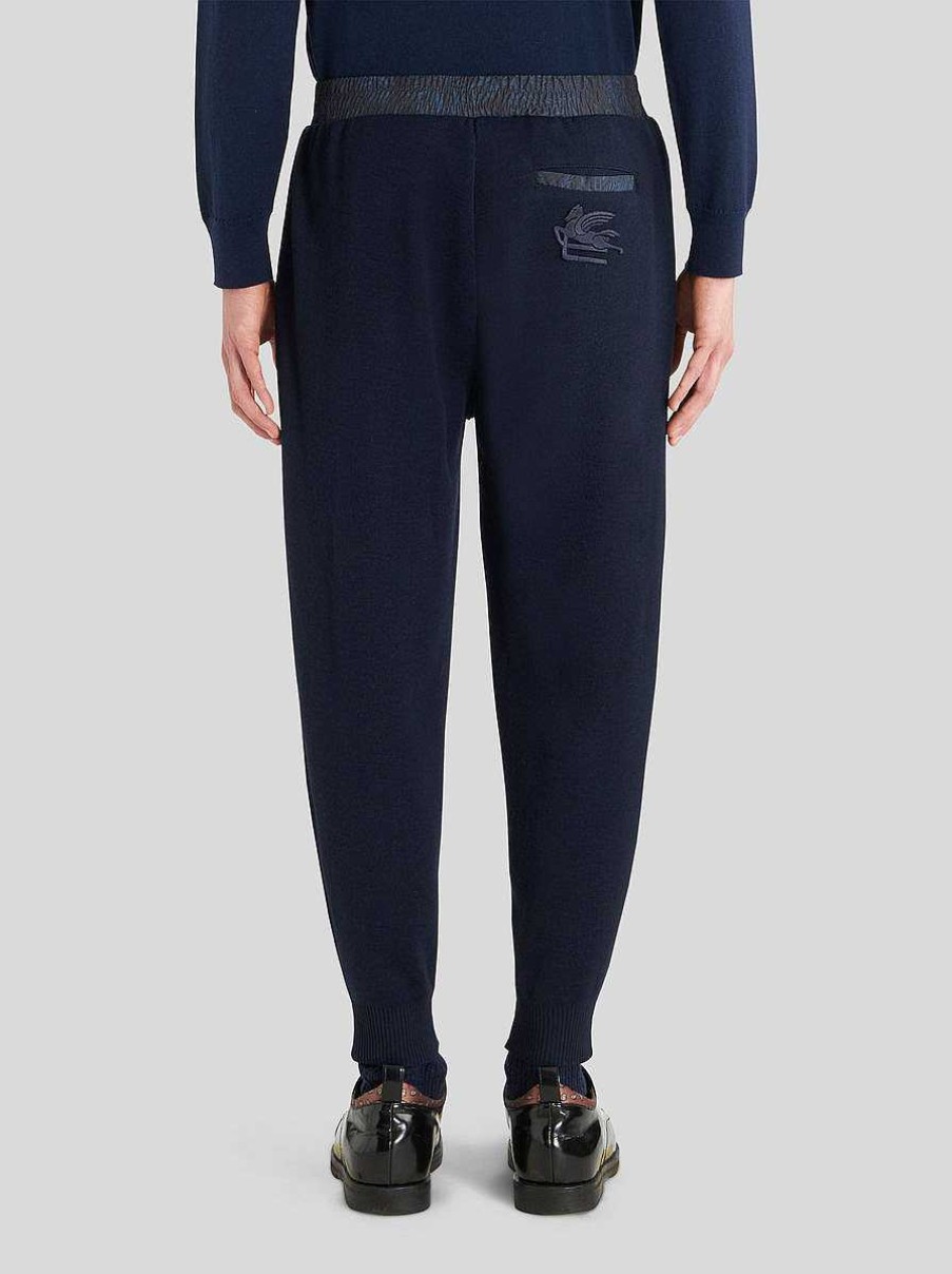 ETRO Gestrickte Hose Mit Paisley-Einsatzen Navy Blau Hose