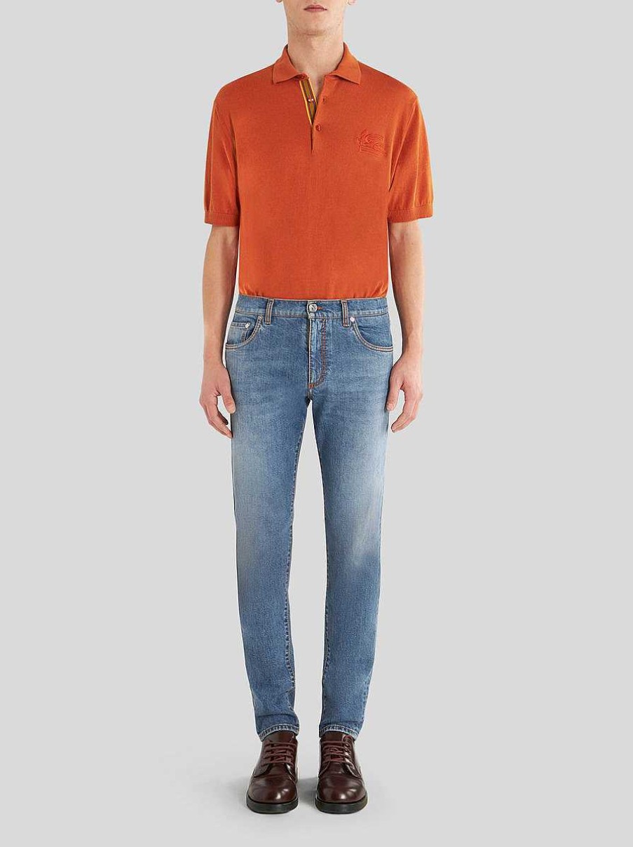ETRO Jeans Mit Vintage-Arbeit Und Pegaso Hellblau Denim