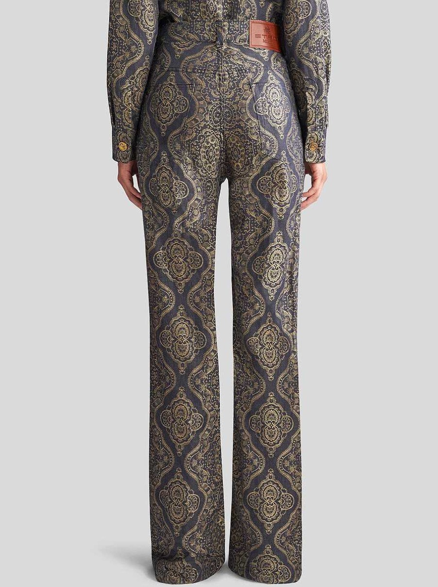 ETRO Baggy-Jacquard-Jeans Gelb Denim