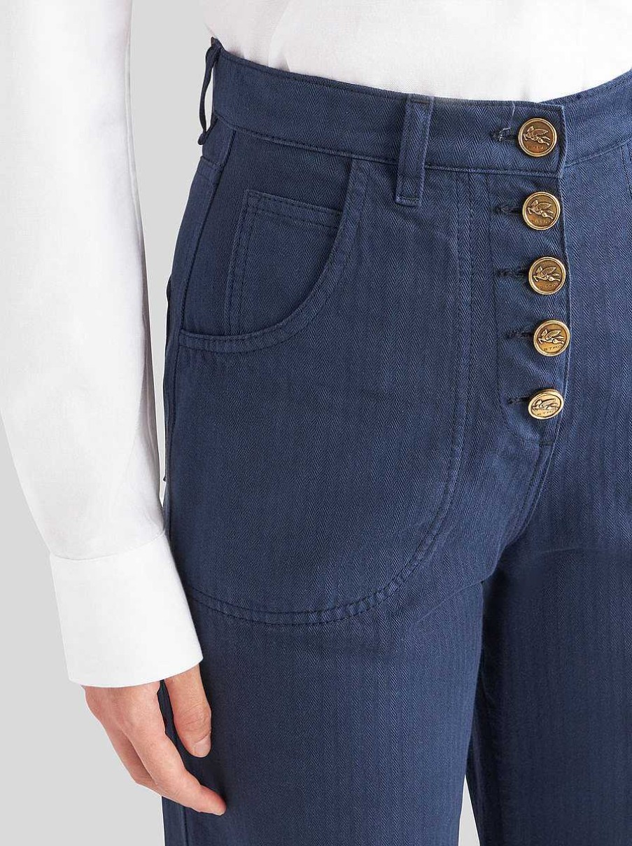 ETRO Ausgestellte Jeans Mit Pegaso-Knopfen Navy Blau Denim