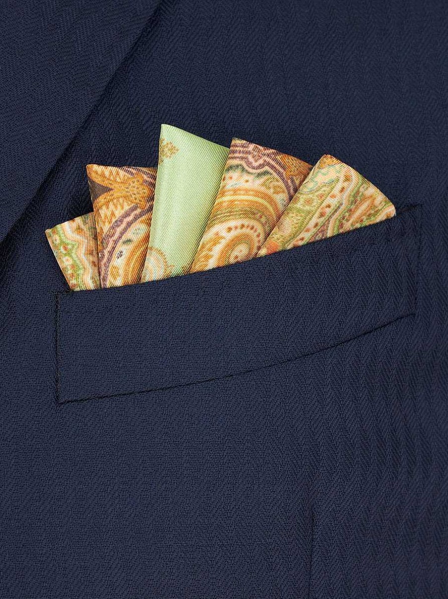 ETRO Bedrucktes Einstecktuch Aus Seide Navy Blau Krawatten Und Einstecktucher
